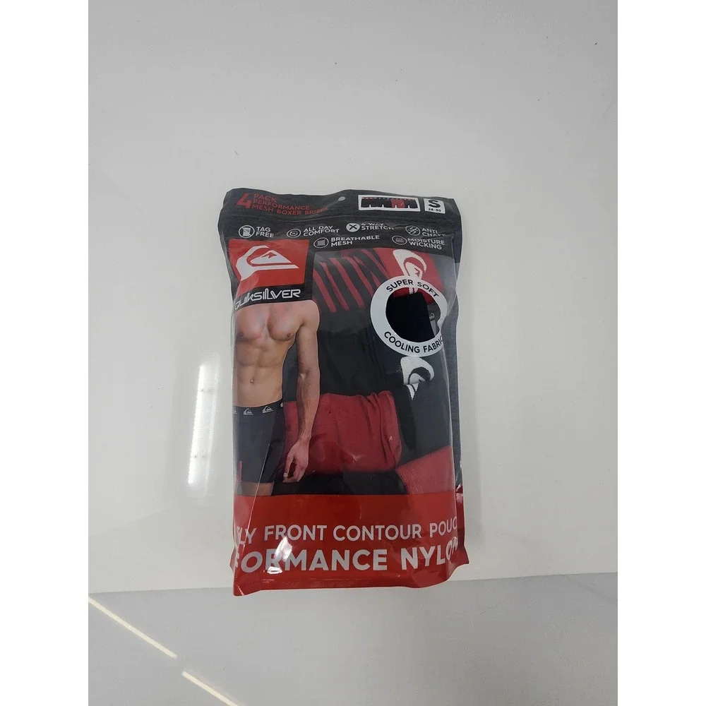 Quiksilver Mens 4 Pack Performance Mesh Boxer Briefs Black Red Nylon Size Small